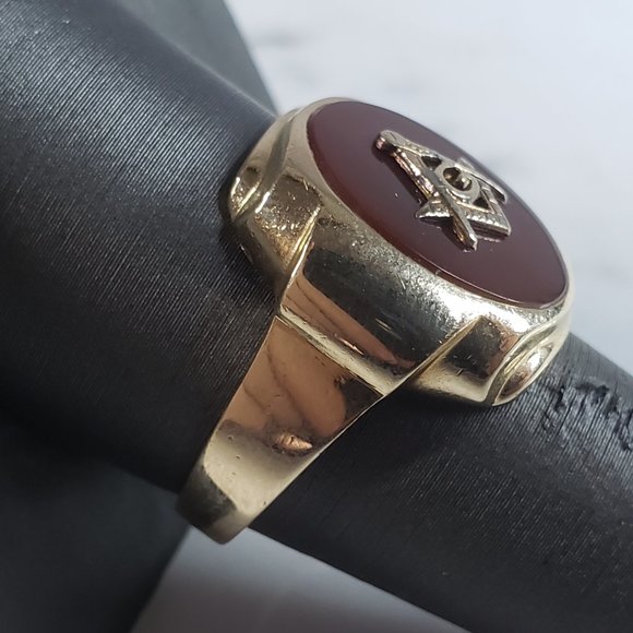 Mens Vintage Estate 10K Gold Free Mason Ring 7.4g E6215